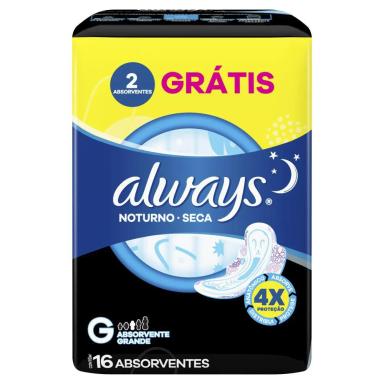 ABSORVENTE ALWAYS NOITES TRANQUILAS SECA COM ABAS 16 UNIDADES
