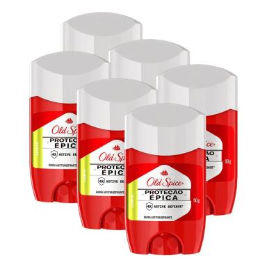 KIT 6 DESODORANTE EM BARRA OLD SPICE PROTEçãO ÉPICA LENHA 50G