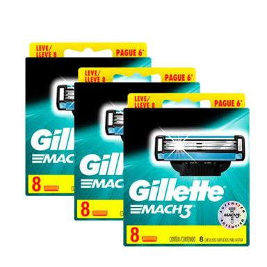 KIT COM 24 CARGAS GILLETTE MACH3 LEVE 8 PAGUE 6