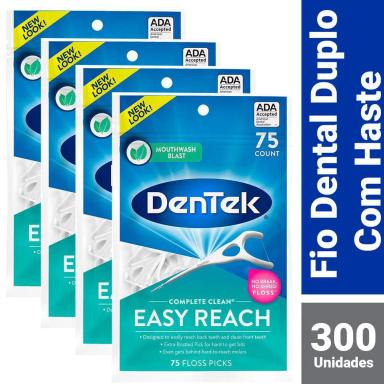 KIT FIO DENTAL DENTEK FLOSS PICKS COMPLETE CLEAN EASY REACH COM 300 UNIDADES