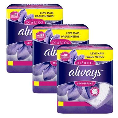 KIT PROTETORES DIáRIOS ALWAYS SEM PERFUME 40 UNIDADES - 3 UNIDADES