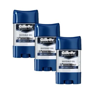 KIT 3 DESODORANTES GILLETTE ANTITRANSPIRANTE CLEAR GEL ANTIBACTERIAL 82G