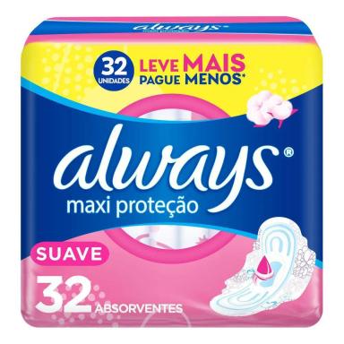 ABSORVENTE ALWAYS PROTEçãO TOTAL SUAVE COM ABAS - 32 UNIDADES