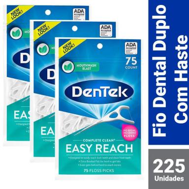 KIT FIO DENTAL DENTEK FLOSS PICKS COMPLETE CLEAN EASY REACH COM 225 UNIDADES