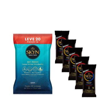 KIT PRESERVATIVO SKYN SELECTION C/ 30 UN. + LENçOS UMEDECIDOS SKYN LEVE 20 PAGUE 16