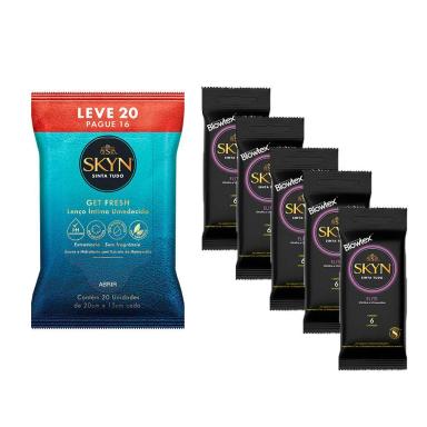 KIT PRESERVATIVO SKYN ELITE C/ 30 UNI. + LENçOS UMEDECIDOS SKYN LEVE 20 PAGUE 16