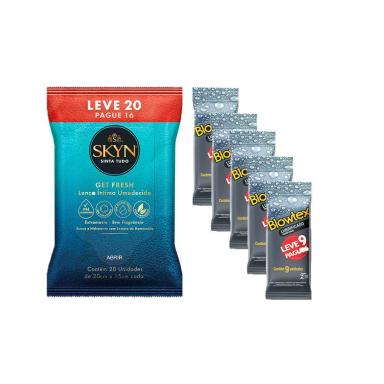 PRESERVATIVO BLOWTEX LUBRIFICANTE C/ 45 UNI. + LENçOS UMEDECIDOS SKYN LEVE 2 PAGUE 16