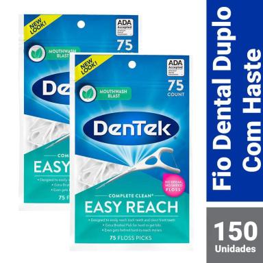 KIT FIO DENTAL DENTEK FLOSS PICKS COMPLETE CLEAN EASY REACH COM 150 UNIDADES