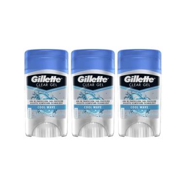 KIT COM 3 DESODORANTES GILLETTE ANTITRANSPIRANTE CLEAR GEL COOL WAVE 45G