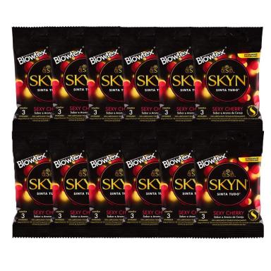 KIT C/ 12 PACTS PRESERVATIVO SKYN SEXY CHERRY C/ 3 UN CADA
