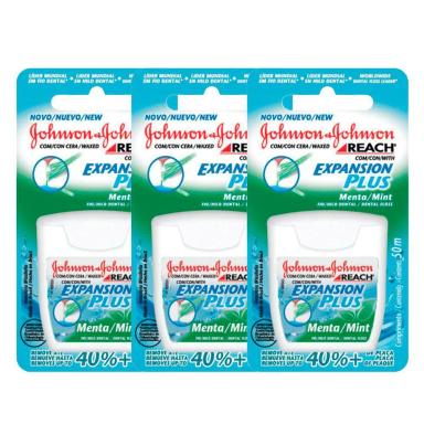 KIT 3 FIO DENTAL REACH EXPANSION PLUS MENTA JOHNSON'S 50M