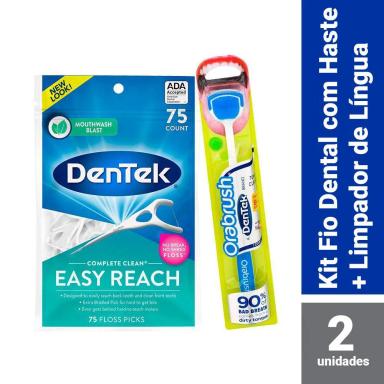 KIT DENTEK ESCOVA E LIMPADOR DE LíNGUA ORABRUSH + FIO DENTAL FLOSS PICKS CLEAN EASY REACH C/ 75 UN