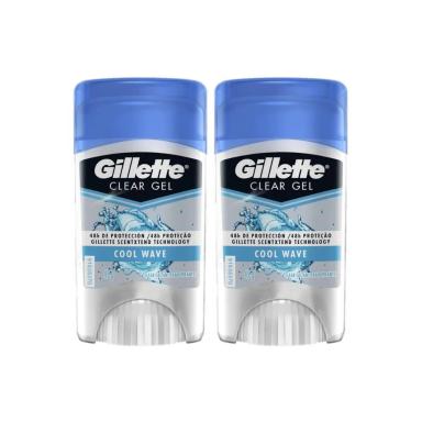 KIT COM 2 DESODORANTES GILLETTE ANTITRANSPIRANTE CLEAR GEL COOL WAVE 45G