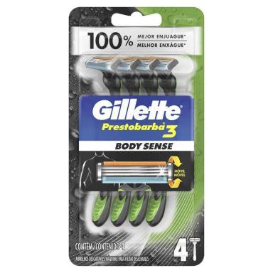 APARELHO DE BARBEAR GILLETTE PRESTOBARBA 3 BODY SENSE - 4 UNIDADES