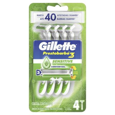 APARELHO DE BARBEAR GILLETTE PRESTOBARBA3 SENSITIVE C/4 UNIDADES