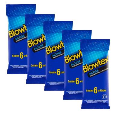KIT 05 PACOTES PRESERVATIVOS BLOWTEX ACTION COM 06 UNIDADES CADA