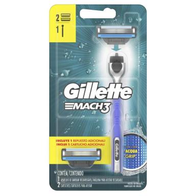 APARELHO DE BARBEAR GILLETTE MACH3 ACQUA-GRIP + 2 CARGAS