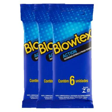 KIT 3 PRESERVATIVOS BLOWTEX ACTION 6 UNIDADES