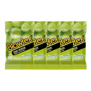 KIT COM 5 PRESERVATIVOS BLOWTEX UVA VERDE 3 UNIDADES