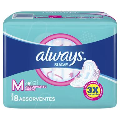 ABSORVENTE ALWAYS MAXI PROTEçãO SUAVE COM ABAS 8 UNIDADES