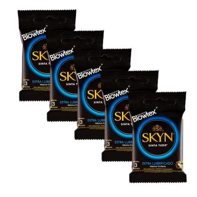 KIT 5 PACOTES PRESERVATIVO SKYN EXTRA LUBRIFICADO C/ 3 UNIDADES CADA