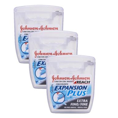 KIT 3 FIOS DENTAIS J&amp;amp;J REACH EXPANSION PLUS EXTRA FINO 50M