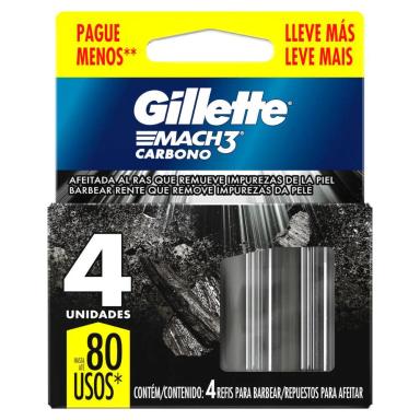 CARGA GILLETE MACH3 CARBONO C/ 4 UNIDADES LEVE MAIS PAGUE MENOS