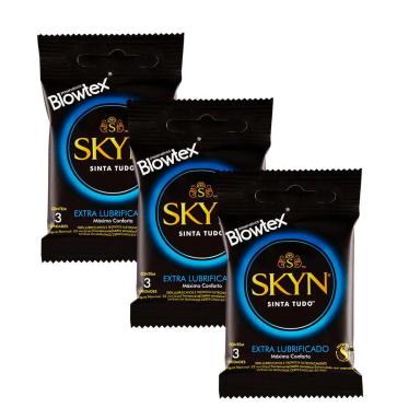 KIT 3 PACOTES PRESERVATIVO SKYN EXTRA LUBRIFICADO C/ 3 UNIDADES CADA