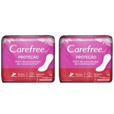 KIT 2 PROTETOR DIáRIO CAREFREE PROTEçãO COM PERFUME C/ 15 UNIDADES