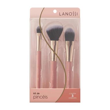 KIT DE PINCéIS LANOSSI ROSE GOLD - 3 UNIDADES