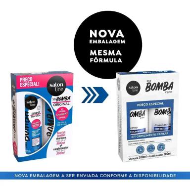 SALON LINE, KIT SHAMPOO E CONDICIONADOR, SOS BOMBA, CRESCIMENTO CAPILAR, COMBATE A QUEDA - TODOS OS TIPOS DE CABELOS, 200 ML CADA
