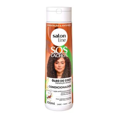 SALON LINE, CONDICIONADOR, SOS CACHOS, COCO, TRATAMENTO PROFUNDO, VEGANO - CABELOS ONDULADOS, CACHEADOS E CRESPOS, 300 ML