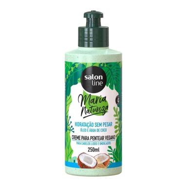 SALON LINE, CREME DE PENTEAR, MARIA NATUREZA, HIDRATAçãO SEM PESAR, ÓLEO E ÁGUA DE COCO, VEGANO - TODOS OS TIPOS DE CABELOS, 250 ML