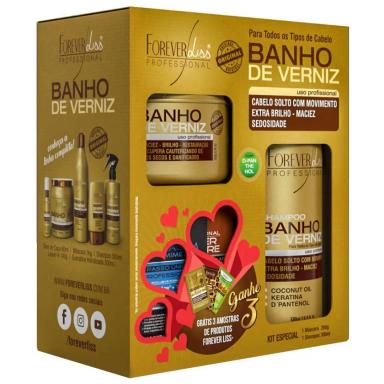 KIT BANHO VERNIZ SHAMPOO 300ML E MáSCARA 200G – FOREVER LISS