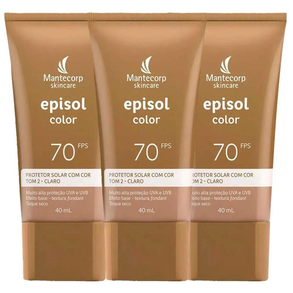 3 Protetor Solar Episol Color Tom 2 - Claro Fps 70 Com 40ml