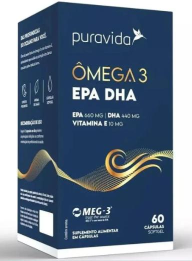 ÔMEGA 3 EPA DHA VITAMINA E PURA VIDA 60CAPS