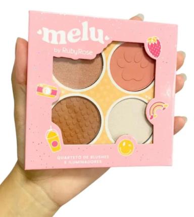 PALETA DE BLUSH E ILUMINADOR RUBY ROSE MELU 13,2G