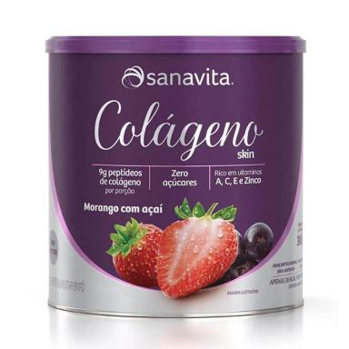 SUPLEMENTO EM Pó SANAVITA COLáGENO HIDROLISADO 300G SABOR Morango E Açaí