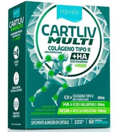 CARTLIV MULTI EQUALIV COLáGENO TIPO 2 ACIDO HIALURôNICO SABOR SEM SABOR 60 Cápsulas