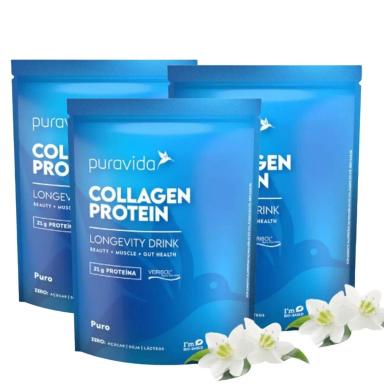 KIT 3 COLLAGEN PROTEIN PURAVIDA 450G COLáGENOPURO Sem Sabor