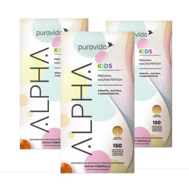 KIT 3 ALPHA KIDS MULTIVITAMíNICO PREMIUM PURAVIDA INFANTIL