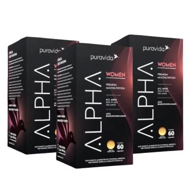 KIT  3 ALPHA WOMEN POLIVITAMíNICO FEMININO PREMIUM PURAVIDA