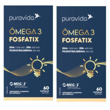 KIT 2 ÔMEGA3 FOSFATIX RICO DHA CERTIFICADO PURAVIDA ORIGINAL SEM Sabor