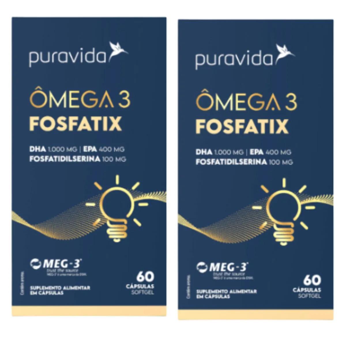 KIT 2 ÔMEGA3 FOSFATIX RICO DHA CERTIFICADO PURAVIDA ORIGINAL SEM Sabor