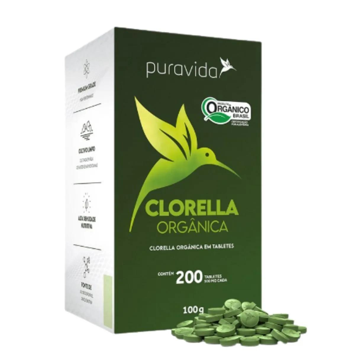 CLORELLA PREMIUM PURAVIDA, 500MG 200 TABLETES ORGâNICA