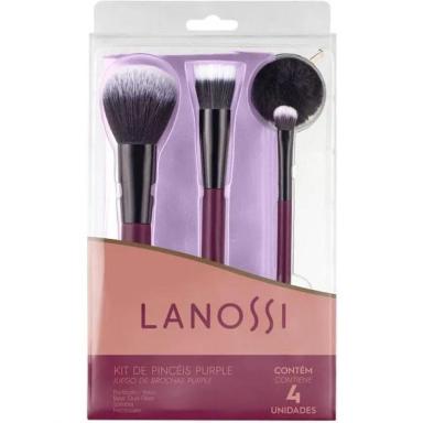 KIT DE PINCEIS PARA MAQUIAGEM PURPLE COM NECESSAIRE LANOSSI