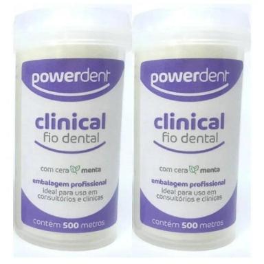 KIT COM 2 FIO DENTAL DENTES 500M MENTA POWERDENT ECONôMICO