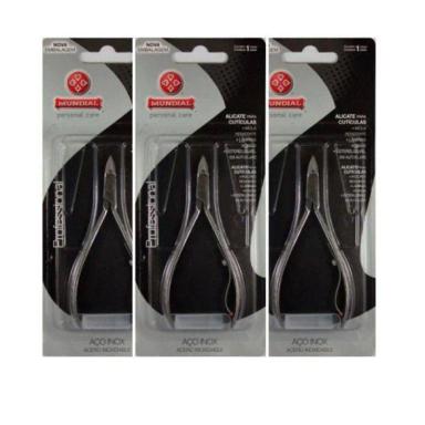 KIT COM 3 ALICATES DE CUTICULA PROFISSIONAL MUNDIAL INOX 722