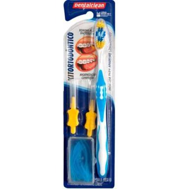 KIT ORTODONTICO ESCOVA ORTODONTICA INTERDENTAL E PASSA FIO AZUL CLARO