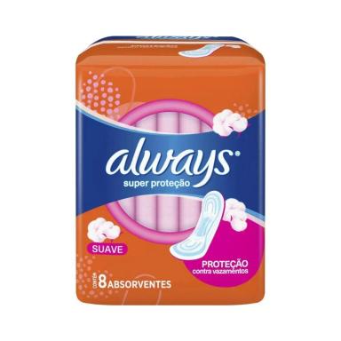 ABSORVENTE ALWAYS SEM ABAS SUPER PROTEçãO SUAVE C/8UN